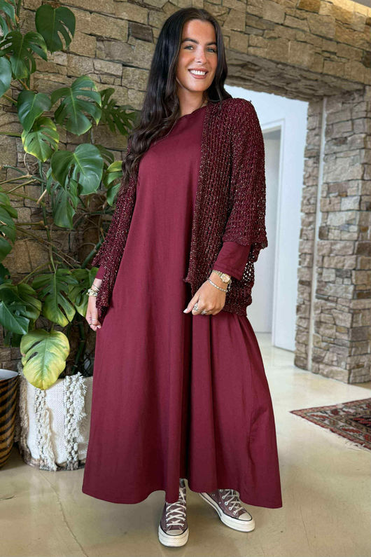 Fisherman Shimmer Cardigan Burgundy